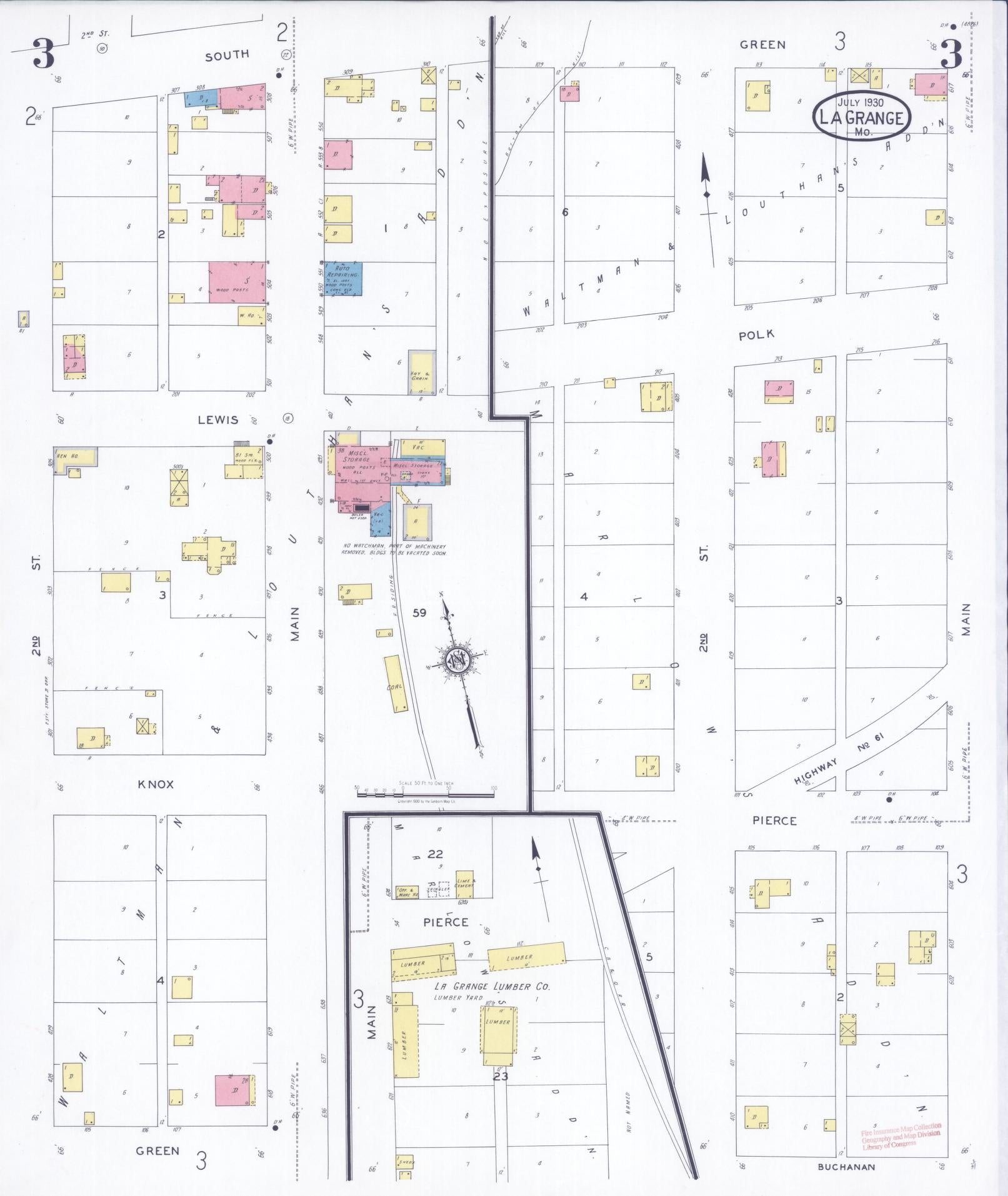 Sanborn Fire Insurance Map from La Grange, Lewis County, Missouri (1930), Sheet #0003 - Complete Map Set gallery image, historic Sanborn map, vintage wall art, Missouri Missouri