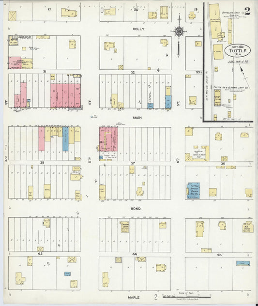 Sanborn Fire Insurance Map from Tuttle, Grady County, Oklahoma (1922), Sheet #0002 - Historic Sanborn Fire Insurance Map Print, vintage old map wall art, antique decor, genealogy gift, Oklahoma Oklahoma map