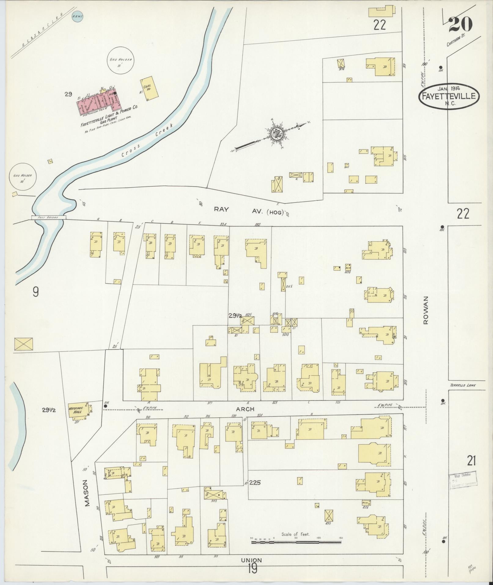 Sanborn Fire Insurance Map from Fayetteville, Cumberland County, North Carolina (1914), Sheet #0020 - Historic Sanborn Fire Insurance Map Print, vintage old map wall art, antique decor, genealogy gift, North Carolina North Carolina map