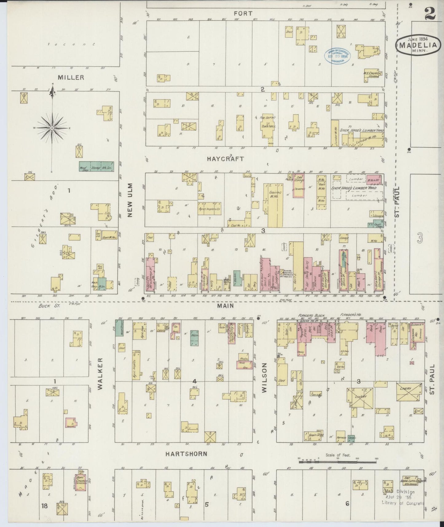 Sanborn Fire Insurance Map from Madelia, Watonwan County, Minnesota (1894), Sheet #0002 - Historic Sanborn Fire Insurance Map Print, vintage old map wall art, antique decor, genealogy gift, Minnesota Minnesota map