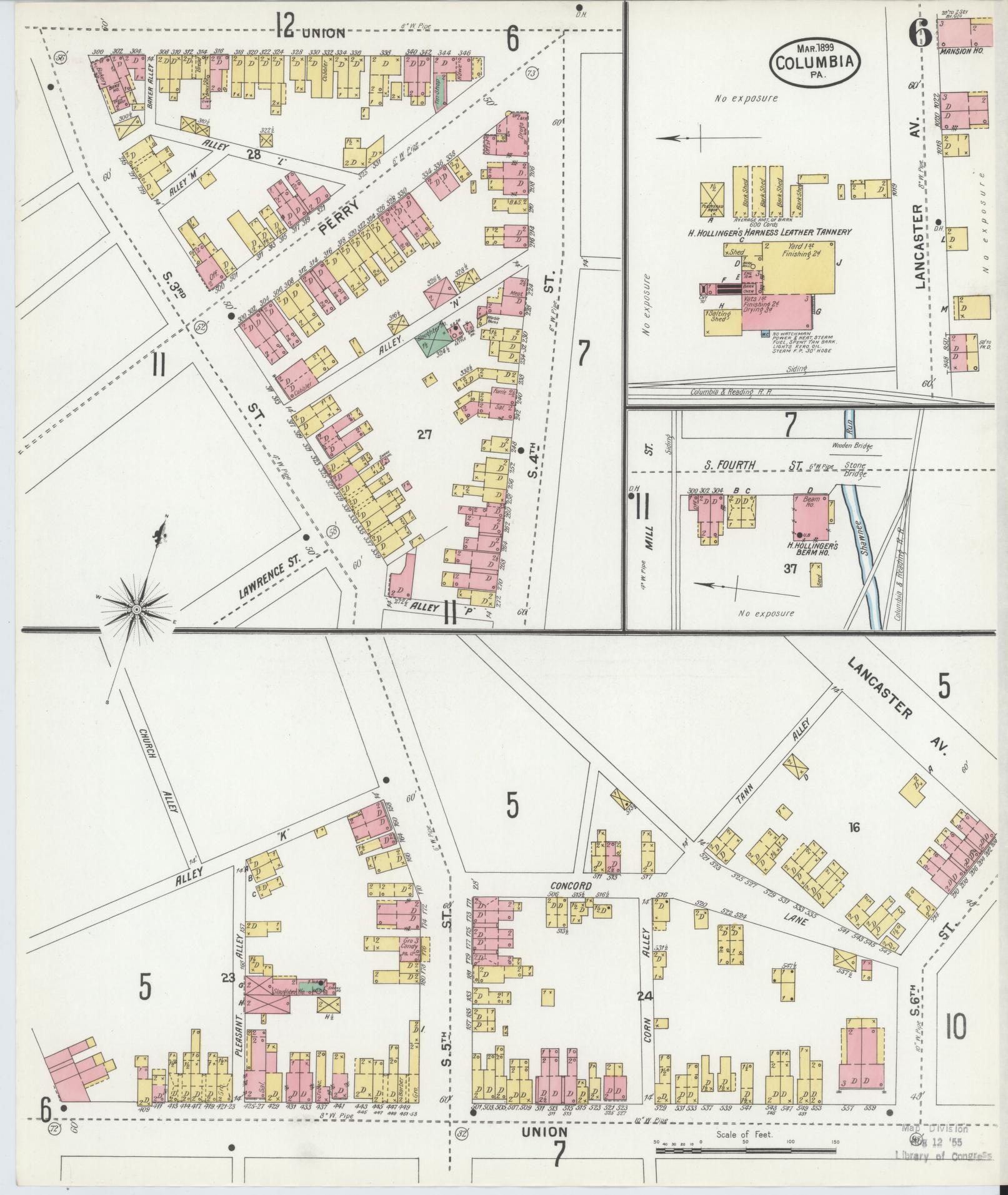 Sanborn Fire Insurance Map from Columbia, Lancaster County, Pennsylvania (1899), Sheet #0006 - Historic Sanborn Fire Insurance Map Print, vintage old map wall art, antique decor, genealogy gift, Pennsylvania Pennsylvania map