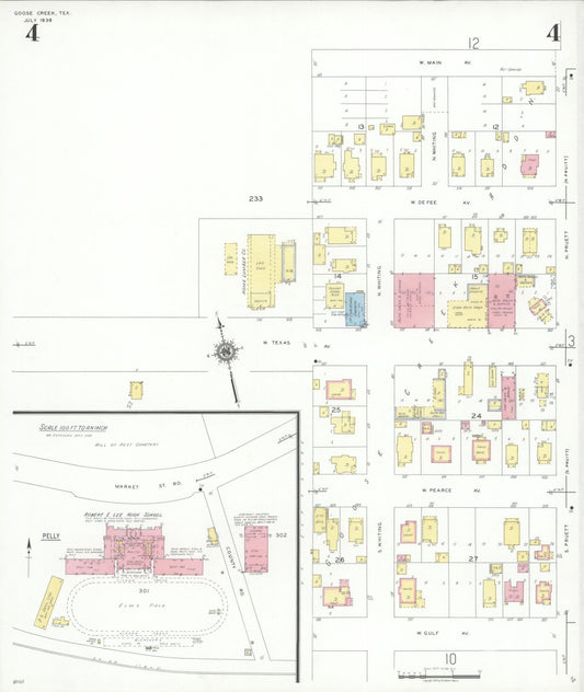 Sanborn Fire Insurance Map from Goose Creek, Harris County, Texas (1939), Sheet #0004 - Historic Sanborn Fire Insurance Map Print, vintage old map wall art, antique decor, genealogy gift, Texas Texas map