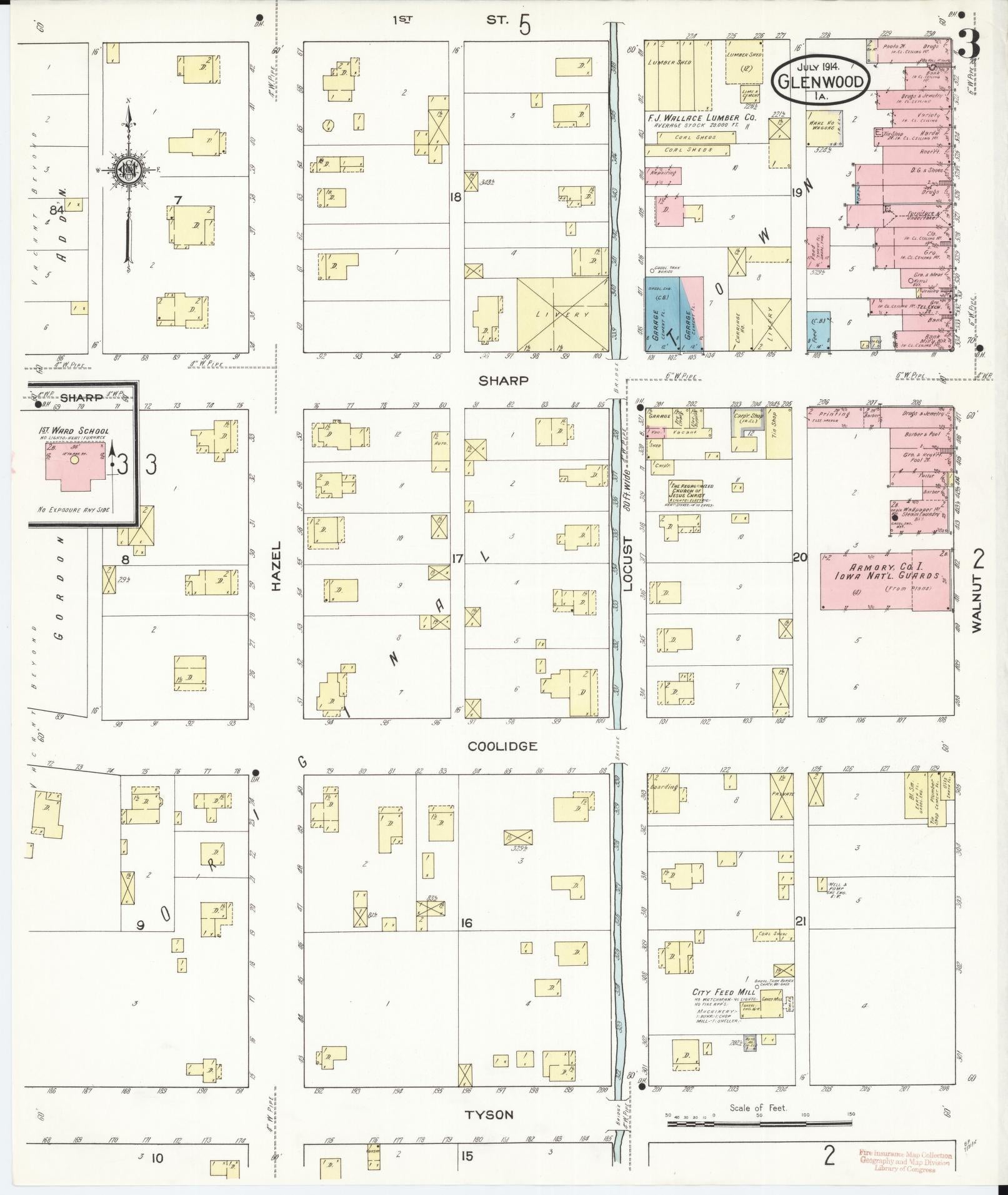 Sanborn Fire Insurance Map from Glenwood, Mills County, Iowa (1914), Sheet #0003 - Historic Sanborn Fire Insurance Map Print, vintage old map wall art