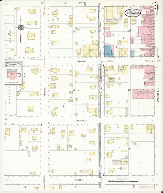 Sanborn Fire Insurance Map from Glenwood, Mills County, Iowa (1914), Sheet #0003 - Historic Sanborn Fire Insurance Map Print, vintage old map wall art