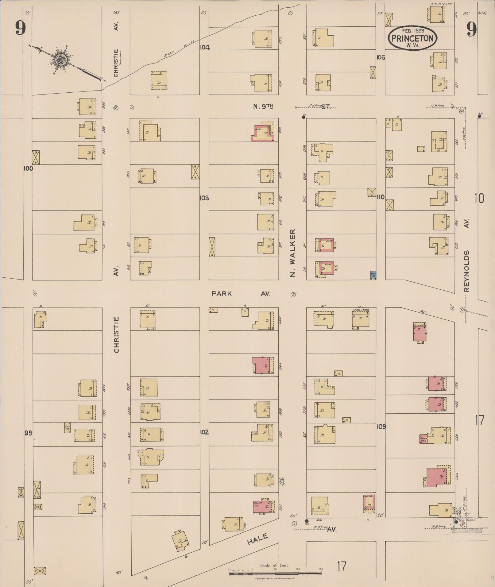 Sanborn Fire Insurance Map from Princeton, Mercer County, West Virginia (1923), Sheet #0009 - Complete Map Set gallery image, historic Sanborn map, vintage wall art, West Virginia West Virginia