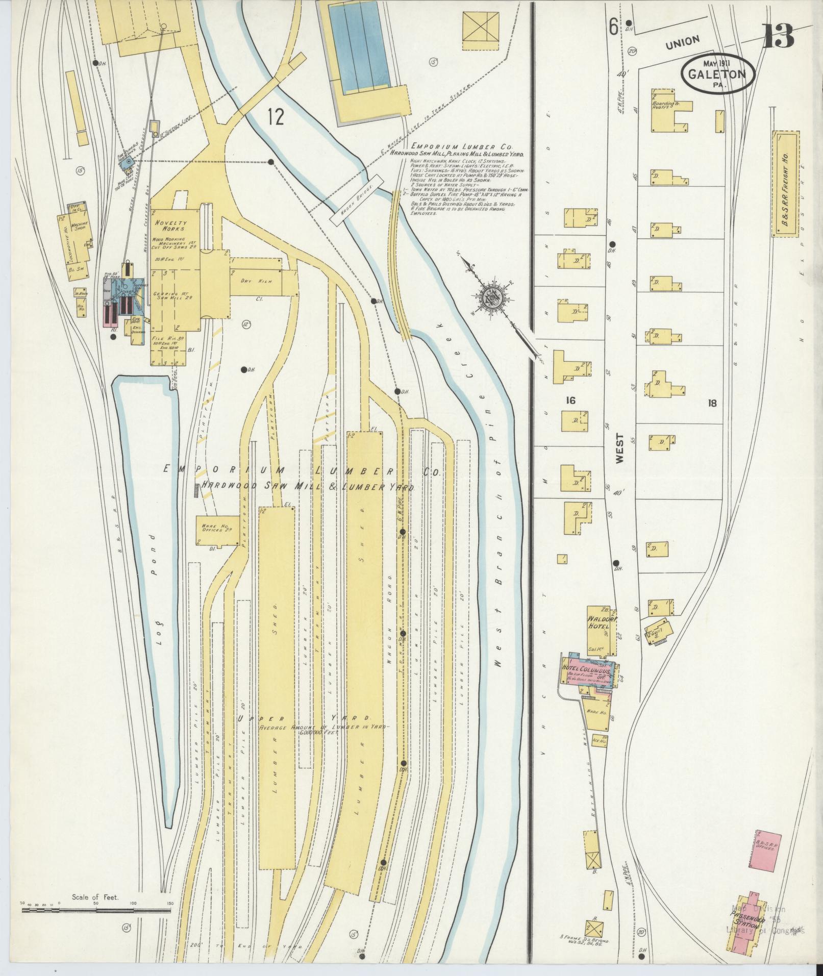 Sanborn Fire Insurance Map from Galeton, Potter County, Pennsylvania (1911), Sheet #0013 - Historic Sanborn Fire Insurance Map Print, vintage old map wall art, antique decor, genealogy gift, Pennsylvania Pennsylvania map