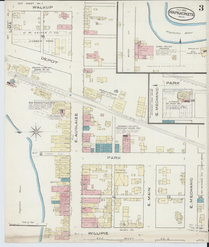 Sanborn Fire Insurance Map from Wapakoneta, Auglaize County, Ohio (1885), Sheet #0003 - Historic Sanborn Fire Insurance Map Print, vintage old map wall art, antique decor, genealogy gift, Ohio Ohio map