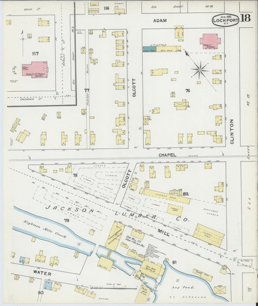 Sanborn Fire Insurance Map from Lockport, Niagara County, New York (1892), Sheet #0018 - Historic Sanborn Fire Insurance Map Print, vintage old map wall art, antique decor, genealogy gift, New York New York map
