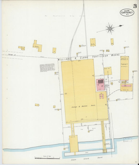 Sanborn Fire Insurance Map from Carteret, Middlesex County, New Jersey (1901), Sheet #0003 - Historic Sanborn Fire Insurance Map Print, vintage old map wall art, antique decor, genealogy gift, New Jersey New Jersey map