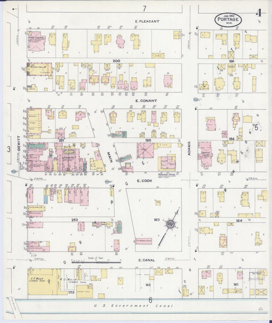 Sanborn Fire Insurance Map from Portage, Columbia County, Wisconsin (1910), Sheet #0004 - Historic Sanborn Fire Insurance Map Print, vintage old map wall art, antique decor, genealogy gift, Wisconsin Wisconsin map