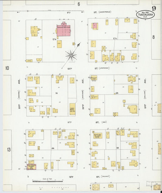 Sanborn Fire Insurance Map from Tuscaloosa, Tuscaloosa County, Alabama (1905), Sheet #0009 - Historic Sanborn Fire Insurance Map Print, vintage old map wall art, antique decor, genealogy gift, Alabama Alabama map