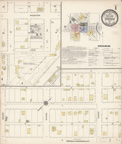 Sanborn Fire Insurance Map from Toppenish, Yakima County, Washington (1910), Sheet #0001 - Complete Map Set gallery image, historic Sanborn map, vintage wall art, Washington Washington