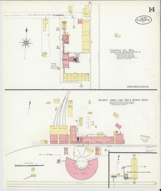 Sanborn Fire Insurance Map from Florence, Florence County, South Carolina (1908), Sheet #0014 - Historic Sanborn Fire Insurance Map Print, vintage old map wall art, antique decor, genealogy gift, South Carolina South Carolina map