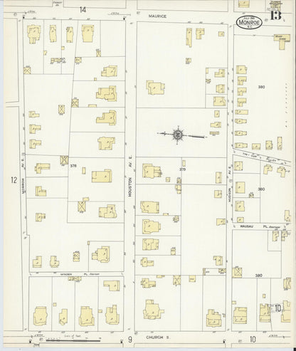 Sanborn Fire Insurance Map from Monroe, Union County, North Carolina (1914), Sheet #0013 - Historic Sanborn Fire Insurance Map Print, vintage old map wall art, antique decor, genealogy gift, North Carolina North Carolina map