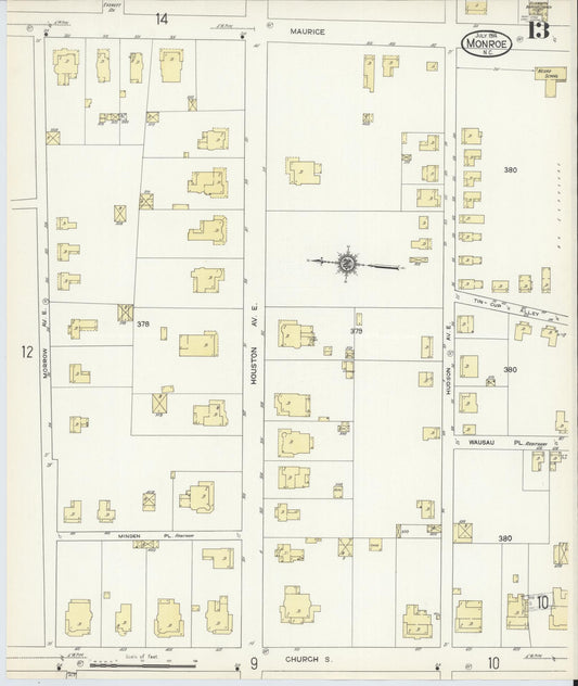 Sanborn Fire Insurance Map from Monroe, Union County, North Carolina (1914), Sheet #0013 - Historic Sanborn Fire Insurance Map Print, vintage old map wall art, antique decor, genealogy gift, North Carolina North Carolina map