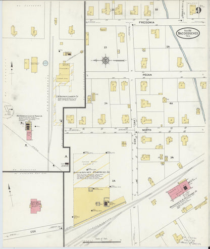 Sanborn Fire Insurance Map from Nacogdoches, Nacogdoches County, Texas (1912), Sheet #0009 - Historic Sanborn Fire Insurance Map Print, vintage old map wall art, antique decor, genealogy gift, Texas Texas map