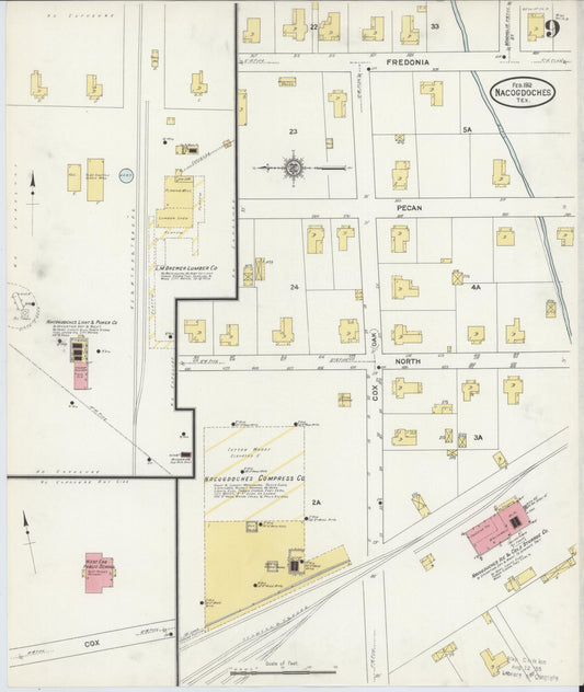 Sanborn Fire Insurance Map from Nacogdoches, Nacogdoches County, Texas (1912), Sheet #0009 - Historic Sanborn Fire Insurance Map Print, vintage old map wall art, antique decor, genealogy gift, Texas Texas map