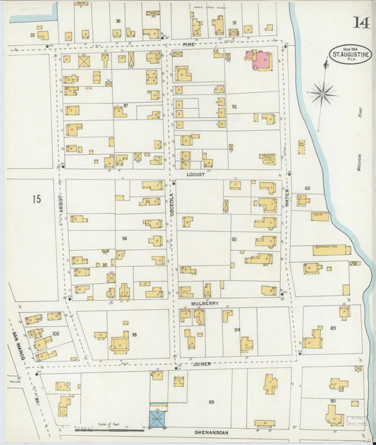 Sanborn Fire Insurance Map from Saint Augustine, Saint John's County, Florida (1904), Sheet #0014 - Historic Sanborn Fire Insurance Map Print, vintage old map wall art, antique decor, genealogy gift, Florida Florida map