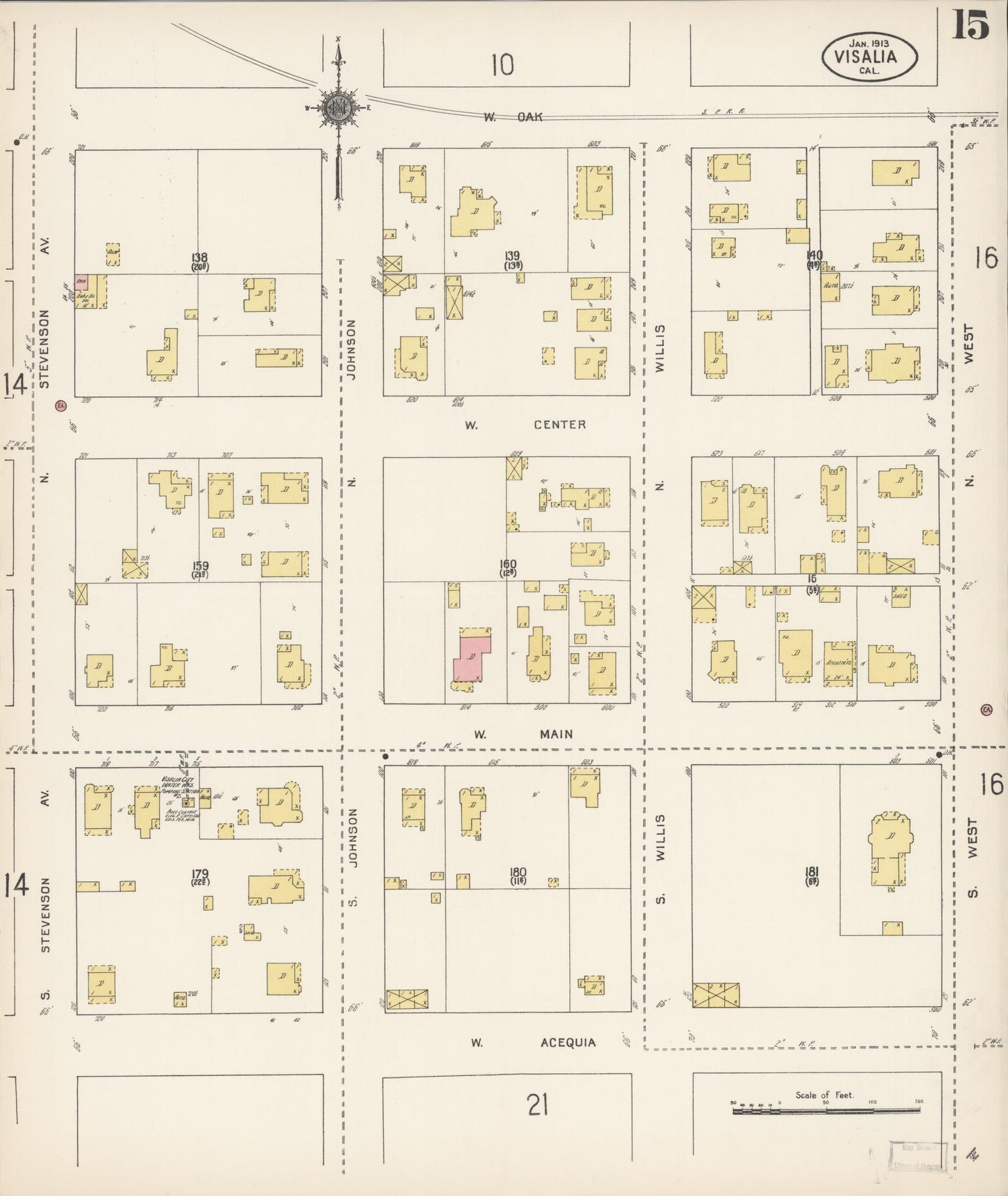 Sanborn Fire Insurance Map from Visalia, Tulare County, California (1913), Sheet #0015 - Complete Map Set gallery image, historic Sanborn map, vintage wall art, California California