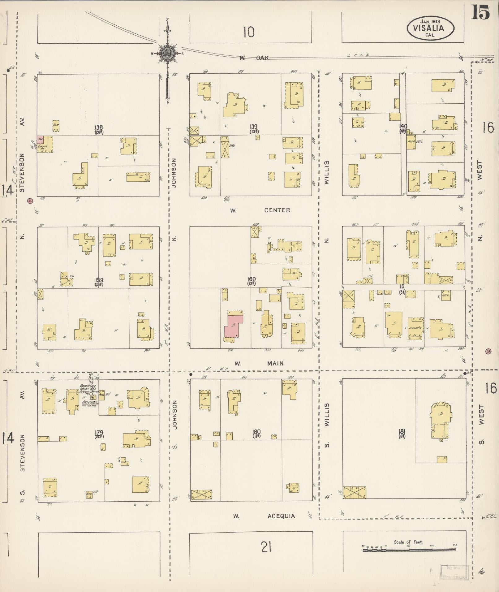 Sanborn Fire Insurance Map from Visalia, Tulare County, California (1913), Sheet #0015 - Complete Map Set gallery image, historic Sanborn map, vintage wall art, California California