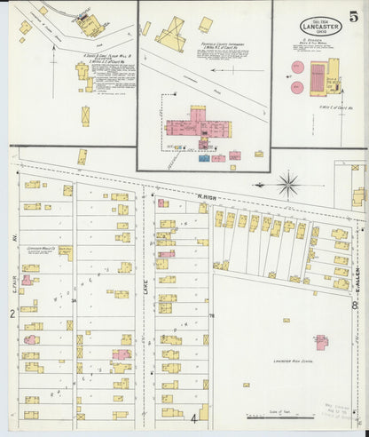 Sanborn Fire Insurance Map from Lancaster, Fairfield County, Ohio (1904), Sheet #0005 - Historic Sanborn Fire Insurance Map Print, vintage old map wall art, antique decor, genealogy gift, Ohio Ohio map
