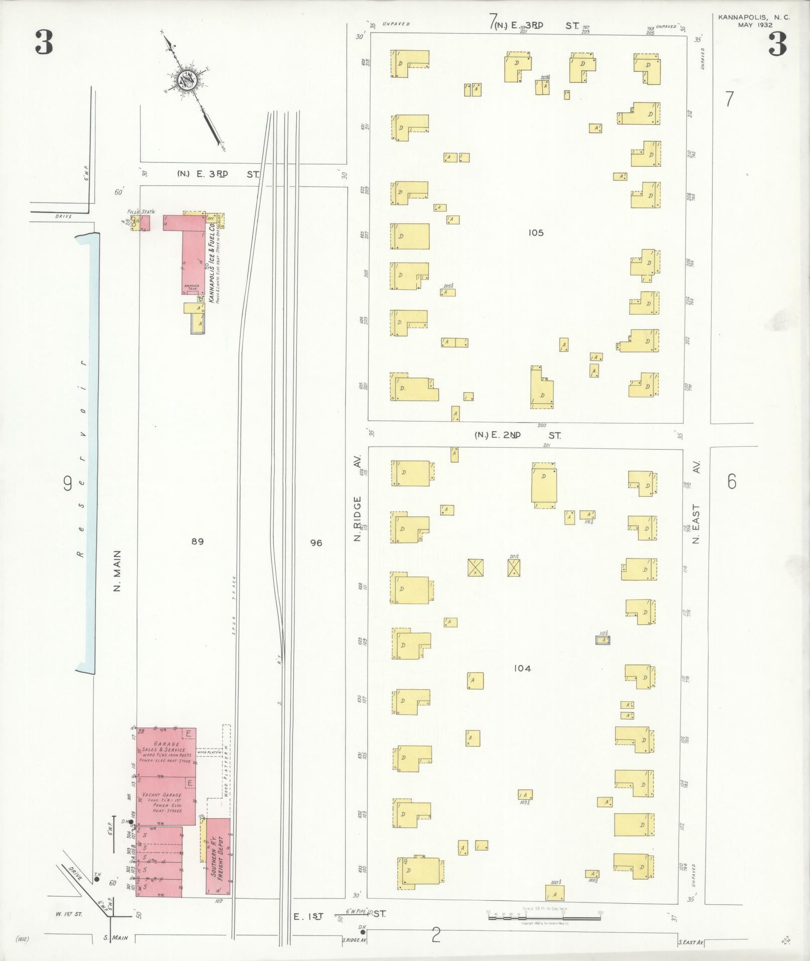 Sanborn Fire Insurance Map from Kannapolis, Rowan And Cabarrus Counties, North Carolina (1932), Sheet #0003 - Historic Sanborn Fire Insurance Map Print, vintage old map wall art, antique decor, genealogy gift, North Carolina North Carolina map