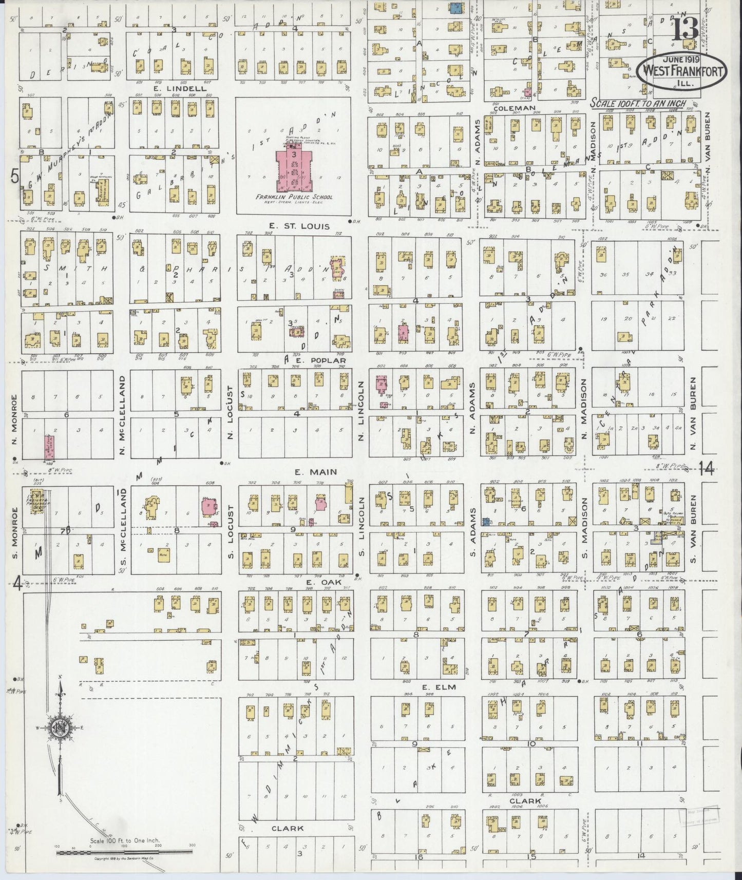 Sanborn Fire Insurance Map from West Frankfort, Franklin County, Illinois (1919), Sheet #0013 - Historic Sanborn Fire Insurance Map Print, vintage old map wall art, antique decor, genealogy gift, Illinois Illinois map