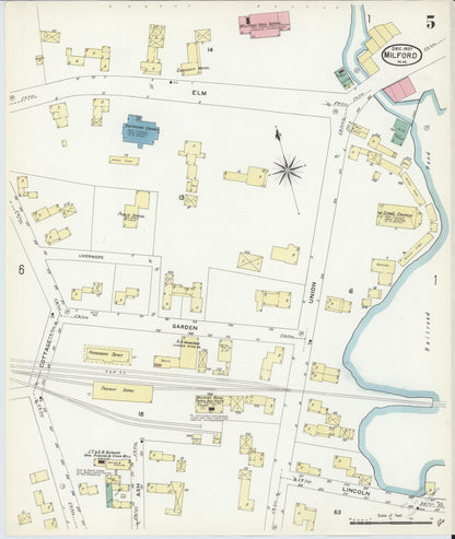 Sanborn Fire Insurance Map from Milford, Hillsborough County, New Hampshire (1907), Sheet #0005 - Complete Map Set gallery image, historic Sanborn map, vintage wall art, New Hampshire New Hampshire