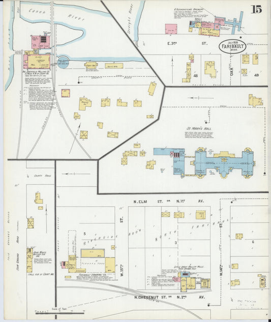 Sanborn Fire Insurance Map from Faribault, Rice County, Minnesota (1899), Sheet #0015 - Historic Sanborn Fire Insurance Map Print, vintage old map wall art, antique decor, genealogy gift, Minnesota Minnesota map