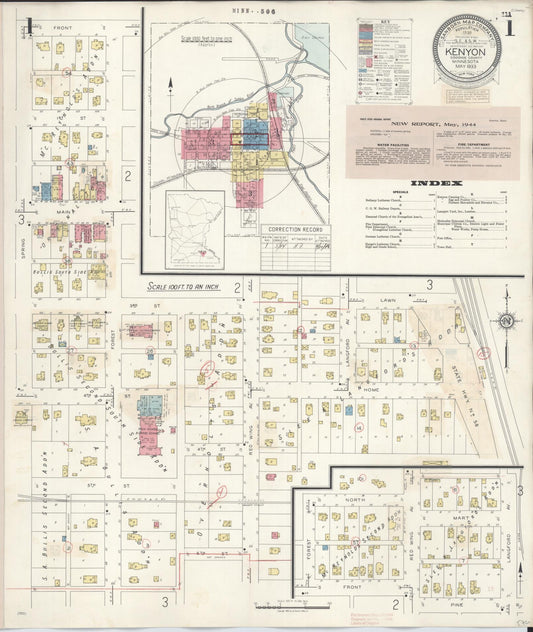 Sanborn Fire Insurance Map from Kenyon, Goodhue County, Minnesota (1944), Sheet #0001 - Complete Map Set gallery image, historic Sanborn map, vintage wall art, Minnesota Minnesota