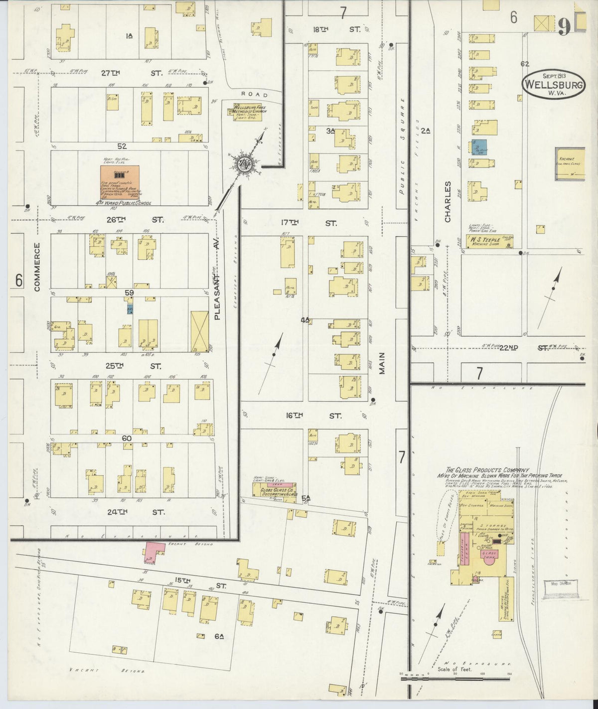 Sanborn Fire Insurance Map from Wellsburg, Brooke County, West Virginia (1913), Sheet #0009 - Complete Map Set gallery image, historic Sanborn map, vintage wall art, West Virginia West Virginia
