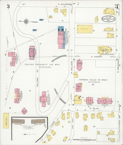 Sanborn Fire Insurance Map from Granville, Licking County, Ohio (1926), Sheet #0003 - Historic Sanborn Fire Insurance Map Print, vintage old map wall art, antique decor, genealogy gift, Ohio Ohio map