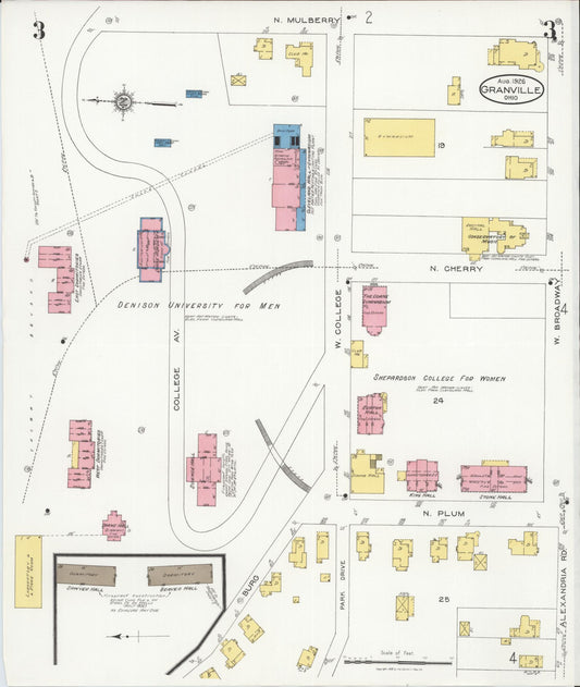 Sanborn Fire Insurance Map from Granville, Licking County, Ohio (1926), Sheet #0003 - Historic Sanborn Fire Insurance Map Print, vintage old map wall art, antique decor, genealogy gift, Ohio Ohio map