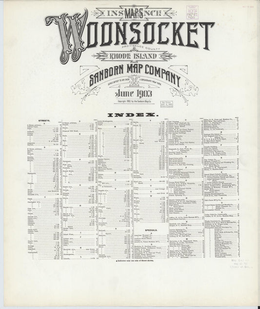 Sanborn Fire Insurance Map from Woonsocket, Providence County, Rhode Island (1903), Sheet #0001 - Historic Sanborn Fire Insurance Map Print, vintage old map wall art, antique decor, genealogy gift, Rhode Island Rhode Island map