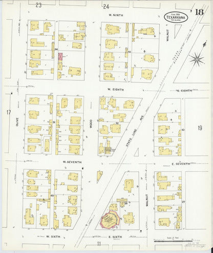 Sanborn Fire Insurance Map from Texarkana, Bowie County, Texas (1909), Sheet #0018 - Historic Sanborn Fire Insurance Map Print, vintage old map wall art, antique decor, genealogy gift, Texas Texas map