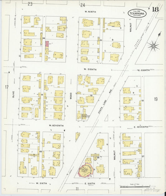 Sanborn Fire Insurance Map from Texarkana, Bowie County, Texas (1909), Sheet #0018 - Historic Sanborn Fire Insurance Map Print, vintage old map wall art, antique decor, genealogy gift, Texas Texas map