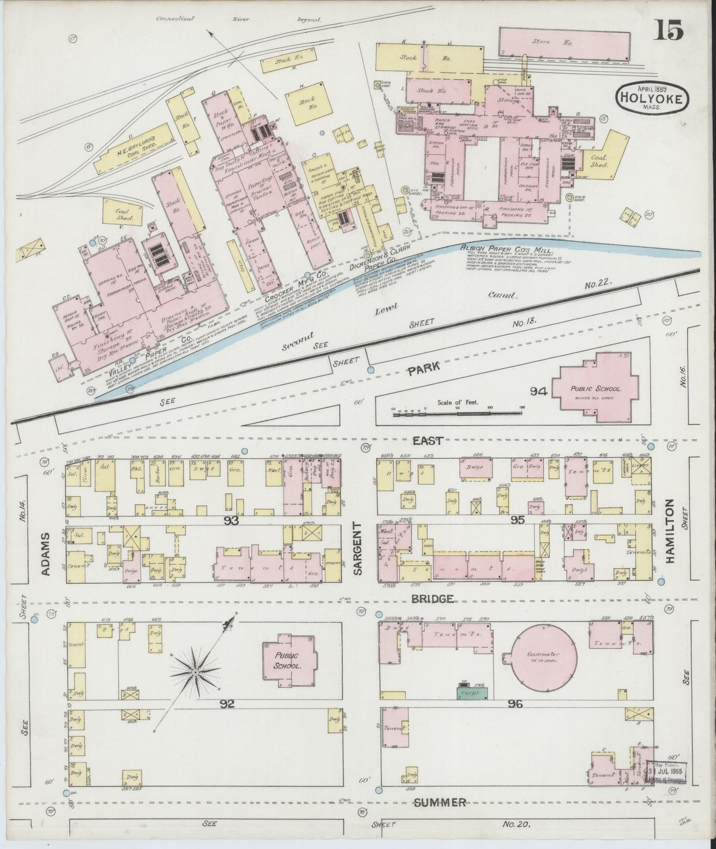 Sanborn Fire Insurance Map from Holyoke, Hampden County, Massachusetts (1889), Sheet #0015 - Historic Sanborn Fire Insurance Map Print, vintage old map wall art, antique decor, genealogy gift, Massachusetts Massachusetts map