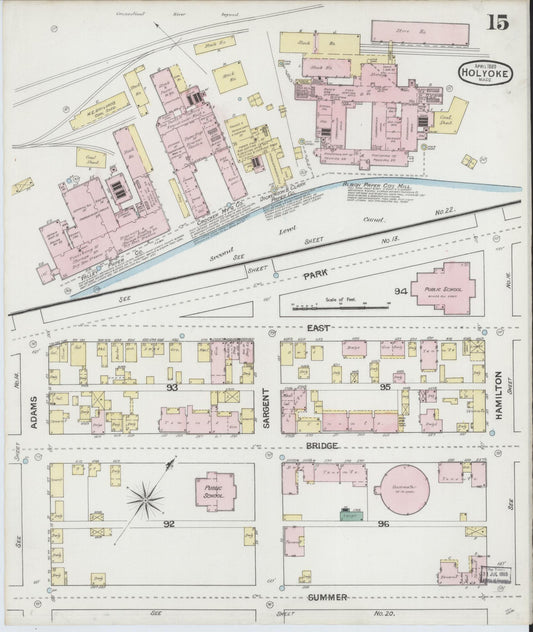 Sanborn Fire Insurance Map from Holyoke, Hampden County, Massachusetts (1889), Sheet #0015 - Historic Sanborn Fire Insurance Map Print, vintage old map wall art, antique decor, genealogy gift, Massachusetts Massachusetts map