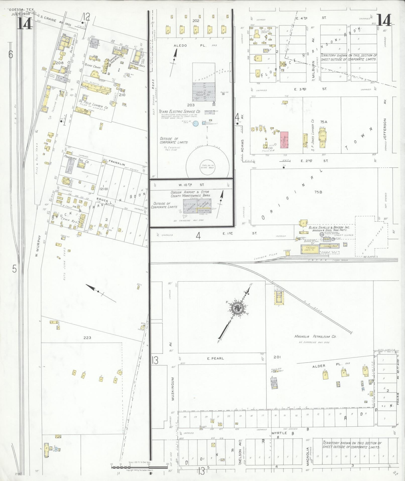 Sanborn Fire Insurance Map from Odessa, Edger County, Texas (1939), Sheet #0014 - Historic Sanborn Fire Insurance Map Print, vintage old map wall art, antique decor, genealogy gift, Texas Texas map
