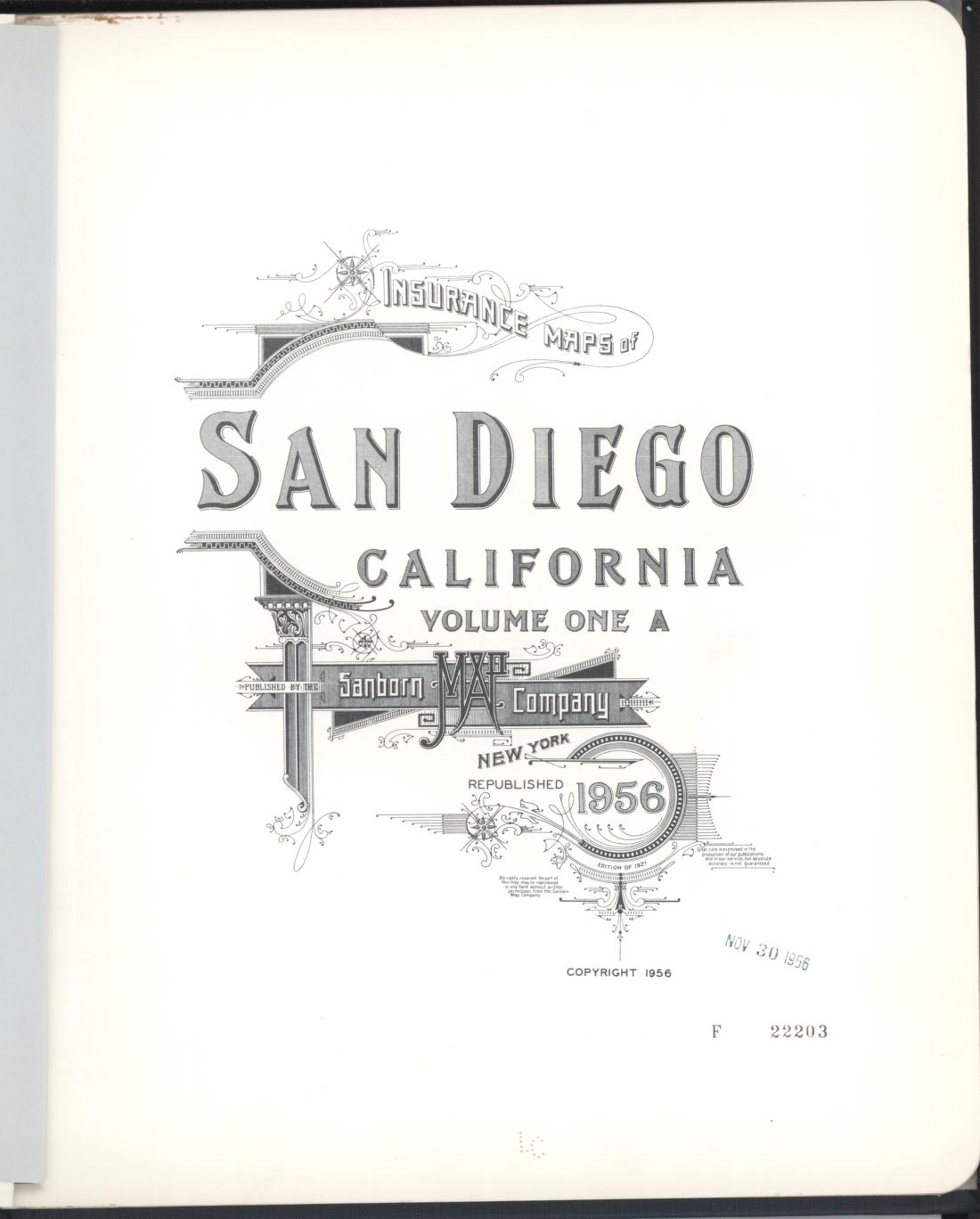 Sanborn Fire Insurance Map from San Diego, San Diego County, California (1956), Sheet #0001 - Complete Map Set gallery image, historic Sanborn map, vintage wall art, California California