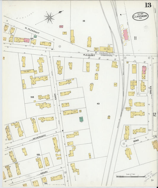 Sanborn Fire Insurance Map from Claremont, Sullivan County, New Hampshire (1904), Sheet #0013 - Historic Sanborn Fire Insurance Map Print, vintage old map wall art, antique decor, genealogy gift, New Hampshire New Hampshire map