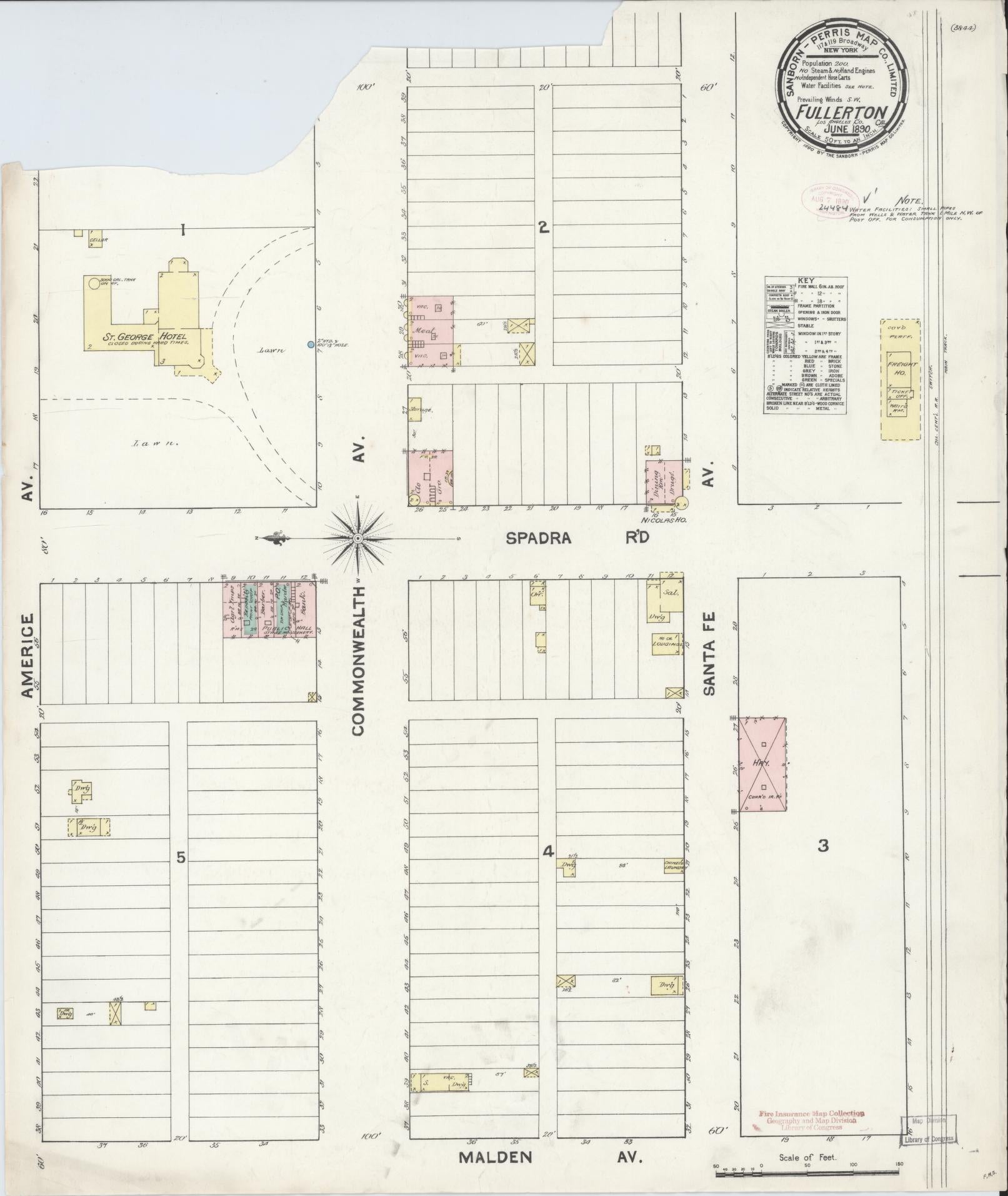 Sanborn Fire Insurance Map from Fullerton, Orange County, California (1890), Sheet #0001 - Historic Sanborn Fire Insurance Map Print, vintage old map wall art, antique decor, genealogy gift, California California map