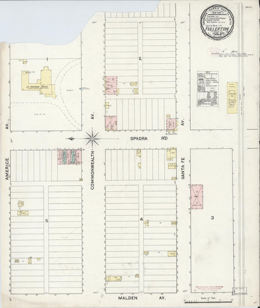 Sanborn Fire Insurance Map from Fullerton, Orange County, California (1890), Sheet #0001 - Historic Sanborn Fire Insurance Map Print, vintage old map wall art, antique decor, genealogy gift, California California map