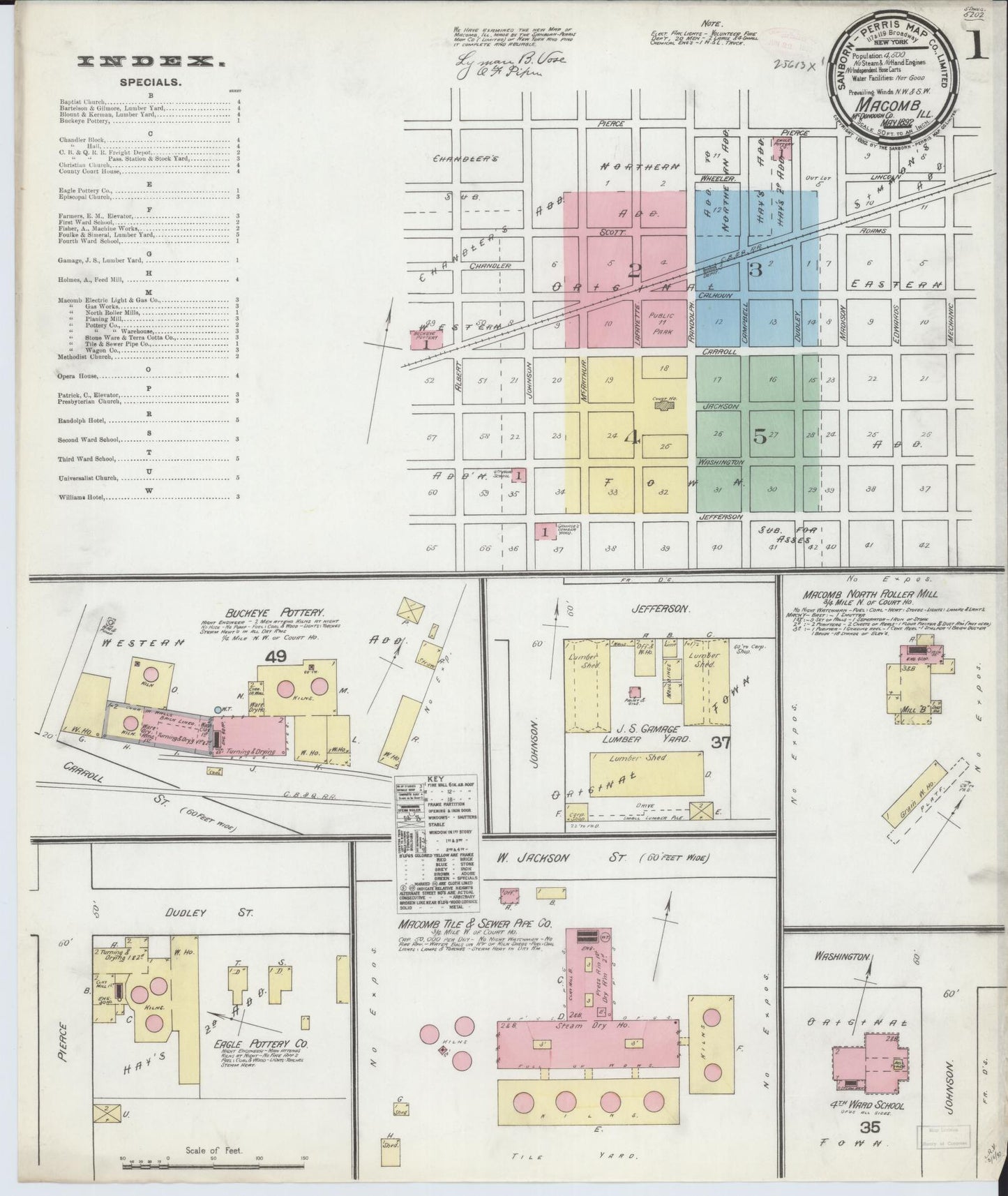 Sanborn Fire Insurance Map from Macomb, Mcdonough County, Illinois (1892), Sheet #0001 - Historic Sanborn Fire Insurance Map Print, vintage old map wall art, antique decor, genealogy gift, Illinois Illinois map