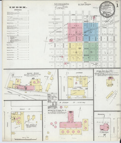 Sanborn Fire Insurance Map from Macomb, Mcdonough County, Illinois (1892), Sheet #0001 - Historic Sanborn Fire Insurance Map Print, vintage old map wall art, antique decor, genealogy gift, Illinois Illinois map