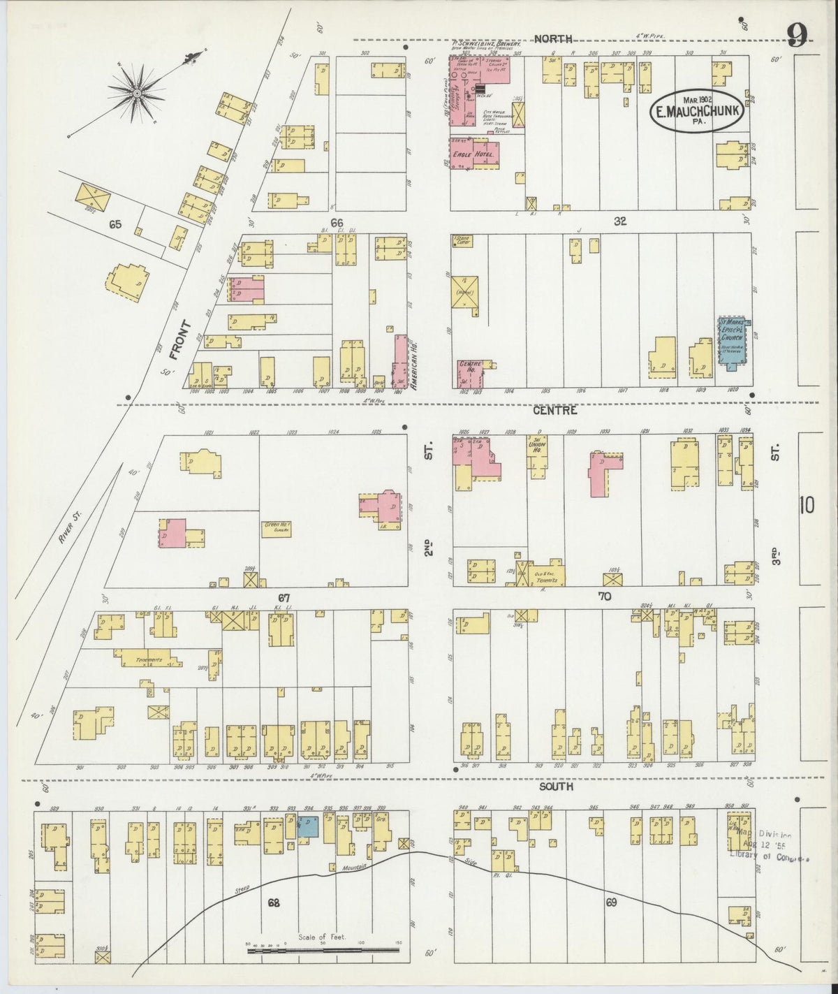 Sanborn Fire Insurance Map from Mauch Chunk, Carbon County, Pennsylvania (1902), Sheet #0009 - Complete Map Set gallery image, historic Sanborn map, vintage wall art, Pennsylvania Pennsylvania