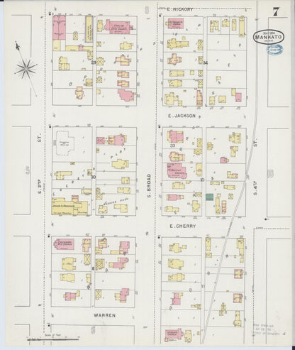 Sanborn Fire Insurance Map from Mankato, Blue Earth County, Minnesota (1894), Sheet #0007 - Historic Sanborn Fire Insurance Map Print, vintage old map wall art, antique decor, genealogy gift, Minnesota Minnesota map