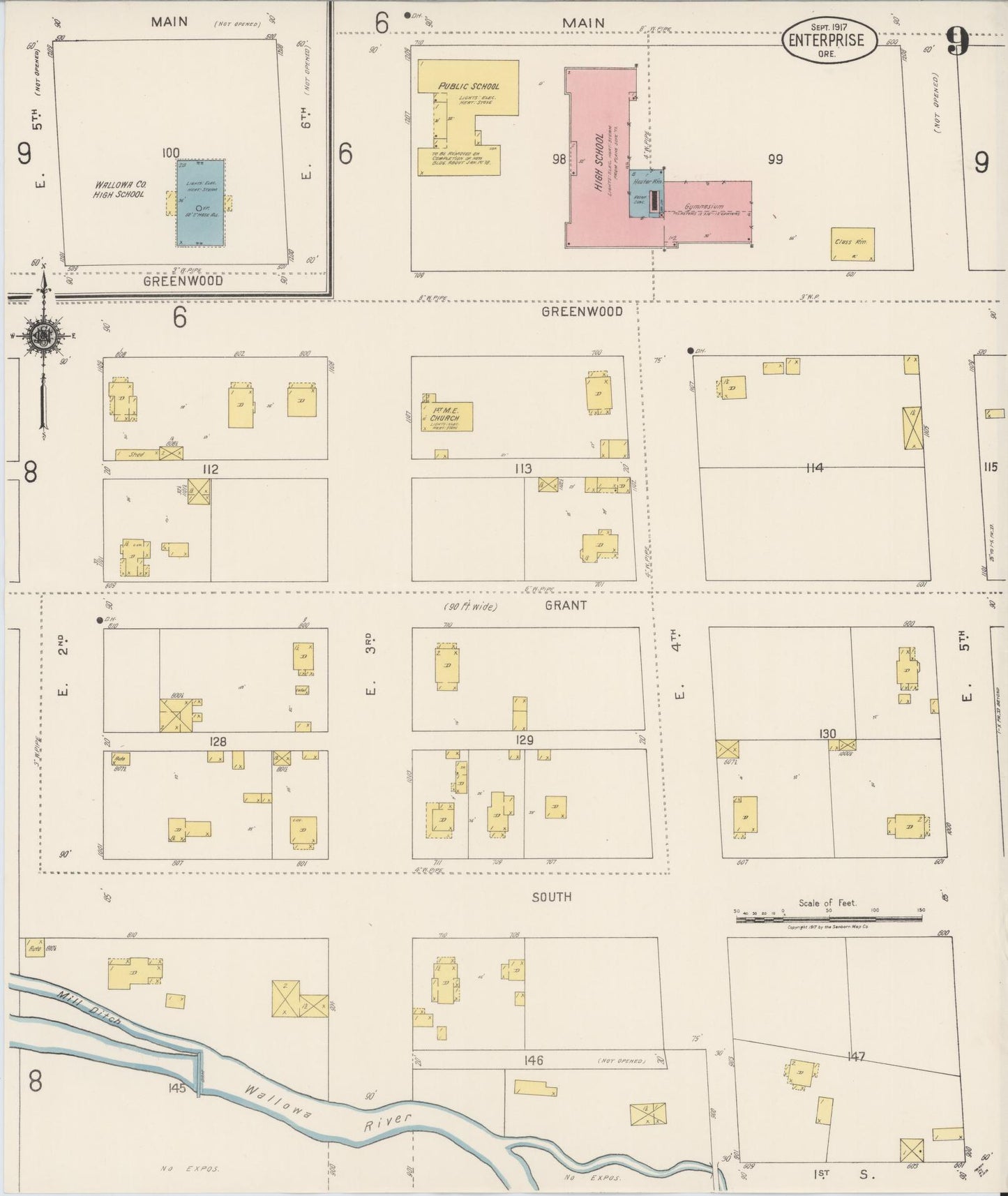 Sanborn Fire Insurance Map from Enterprise, Wallowa County, Oregon (1917), Sheet #0009 - Complete Map Set gallery image, historic Sanborn map, vintage wall art, Oregon Oregon