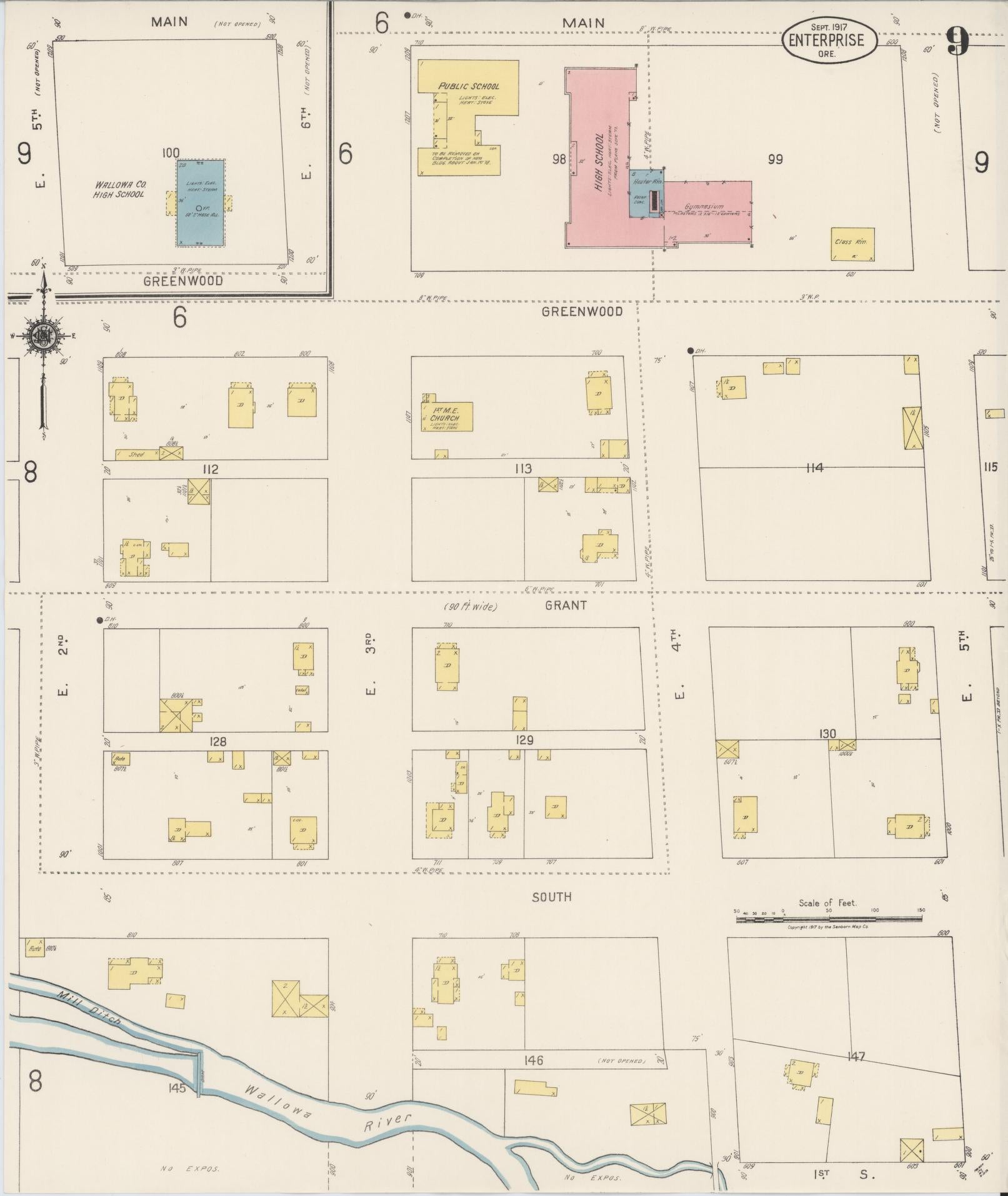 Sanborn Fire Insurance Map from Enterprise, Wallowa County, Oregon (1917), Sheet #0009 - Complete Map Set gallery image, historic Sanborn map, vintage wall art, Oregon Oregon