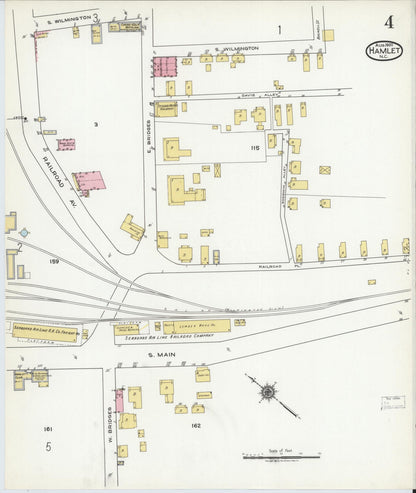 Sanborn Fire Insurance Map from Hamlet, Richmond County, North Carolina (1920), Sheet #0004 - Complete Map Set gallery image, historic Sanborn map, vintage wall art, North Carolina North Carolina